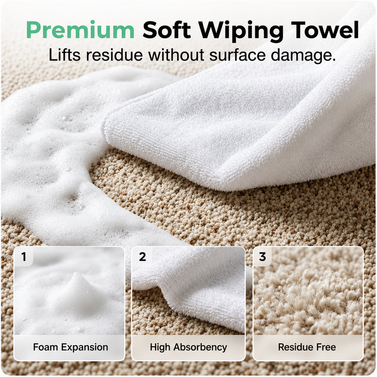 Waterless Carpet Foam Stain Remover with Towel